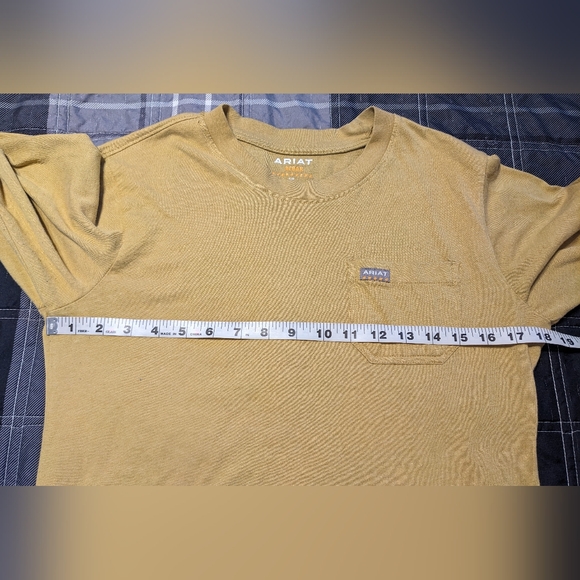 Ariat Rebar Cottonstrong Mustard Yellow Long Sleeve Outdoor Adventure Tee sz S - Picture 12 of 12